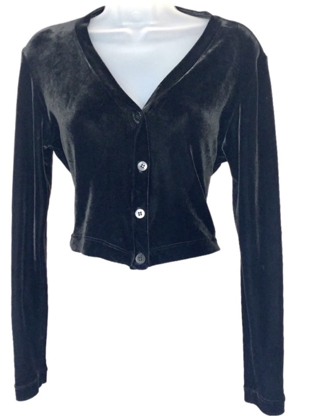 Y2K BCBG Paris Velvet Long Sleeve Cropped Button Up Cardigan Jacket Black Small